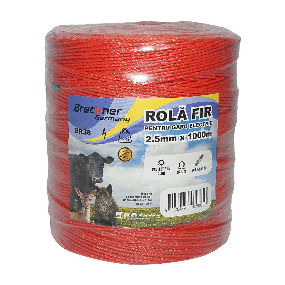 Roll of orange wire 2.5mm, 3x0.15mm SS stainless steel, 15 Ohm/m 1000m electric fence Breckner Germany